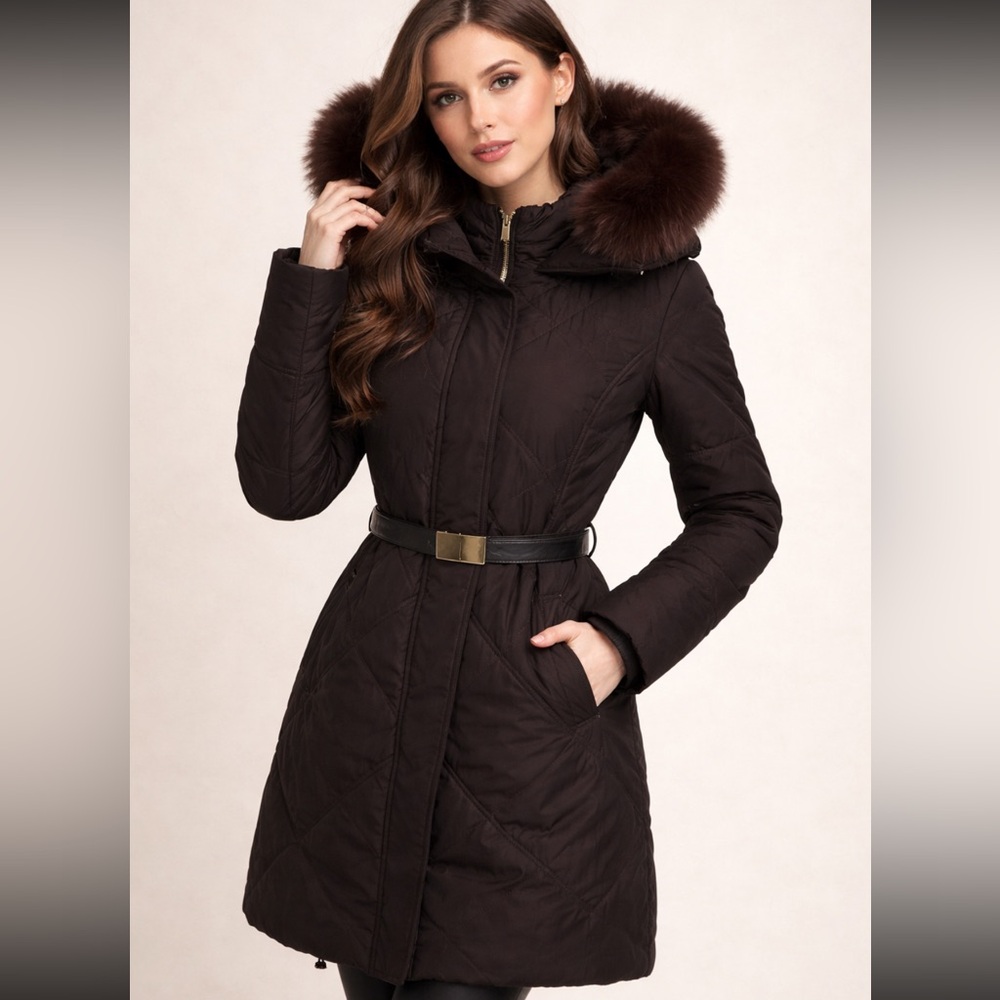 Gorski Apres Ski Fur Burgundy/Brown Puffer Coat Size Small